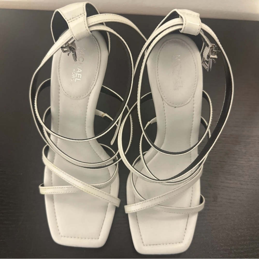 Michael Kors White Strappy Heels Size 7 Stiletto heels Style and Pump design.